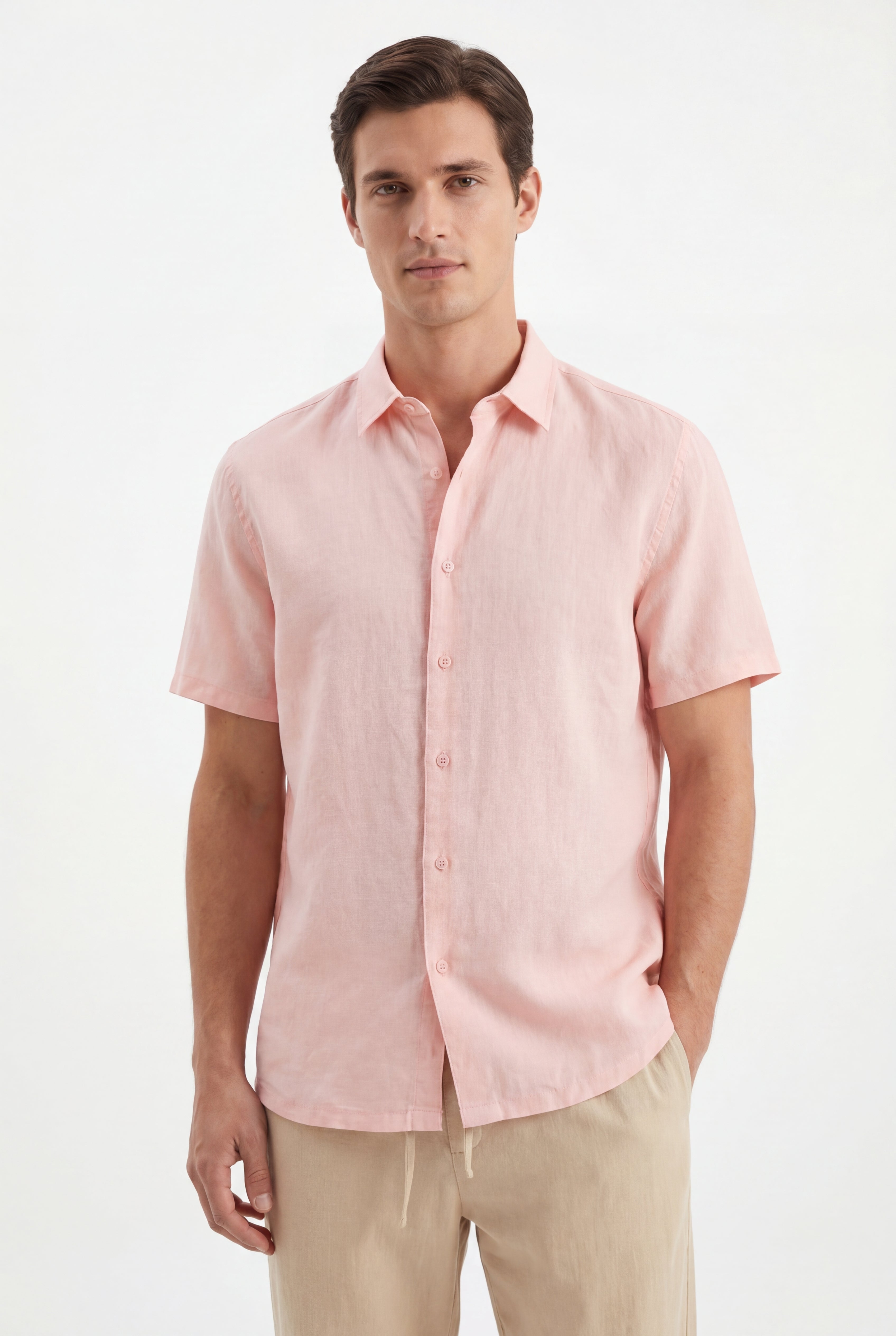 linen short sleeves -Pink