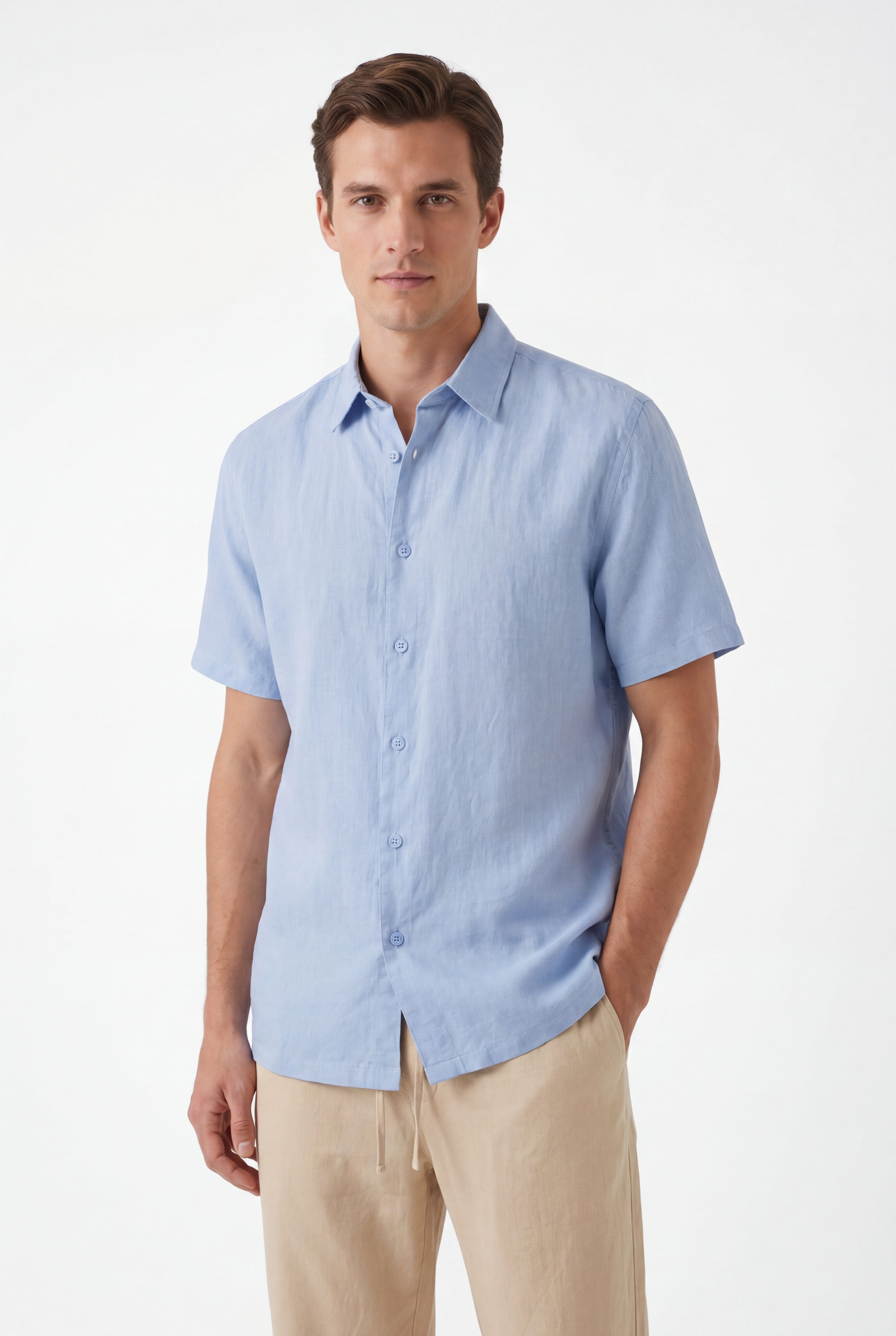 Linen Short Sleeves-Ocean-Blue