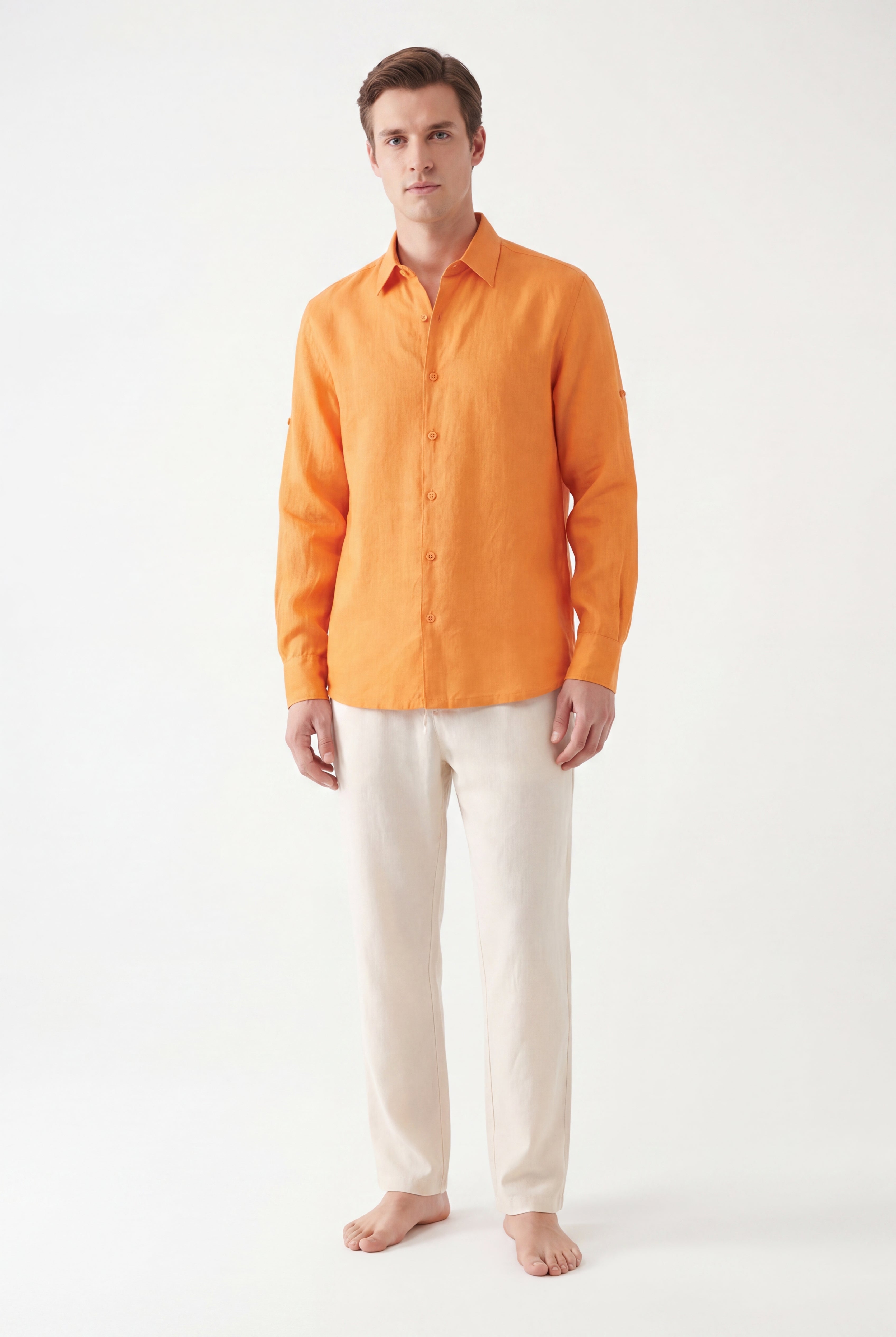 Linen Long Sleeves-Orange
