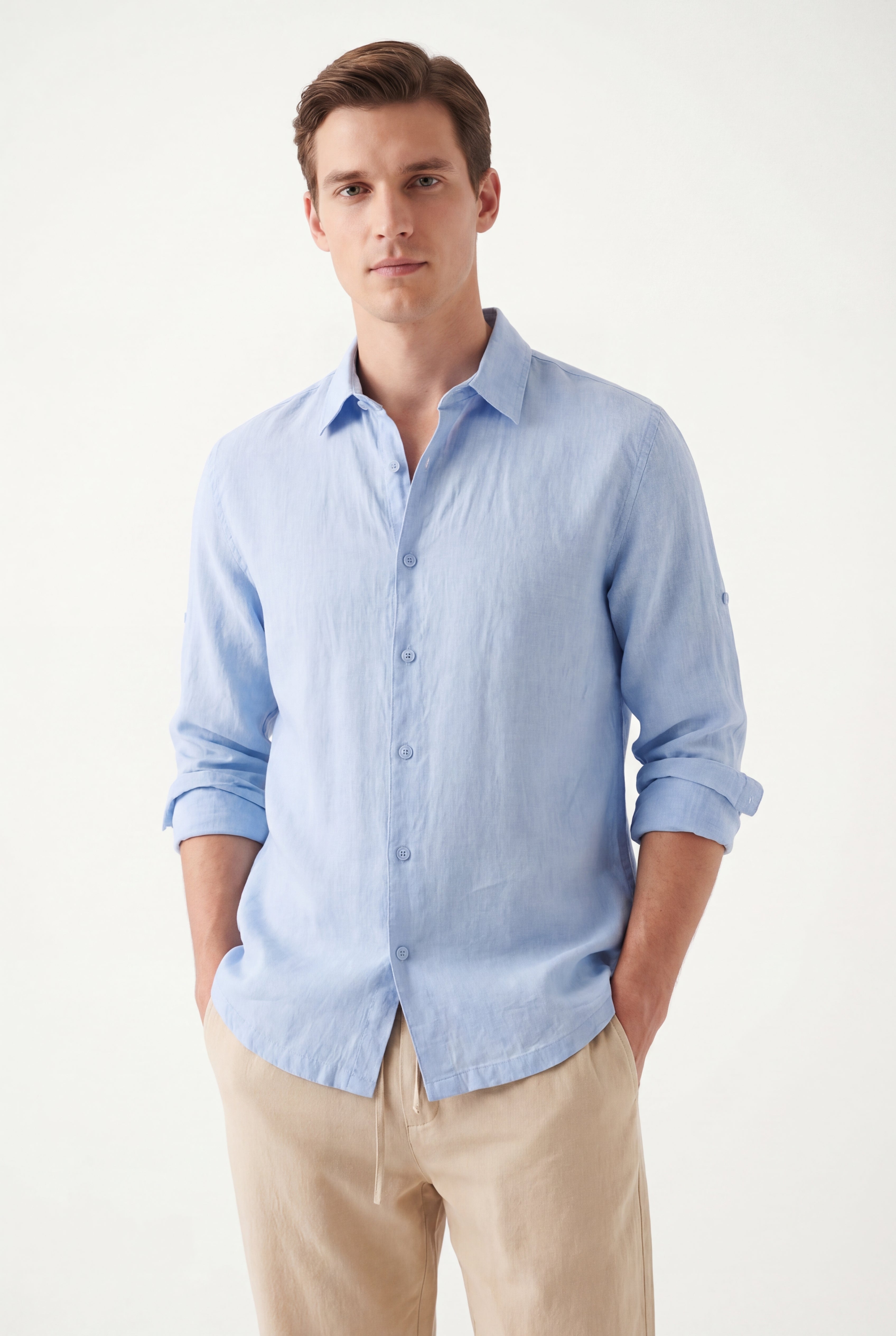 Linen Long Sleeves-Ocean-Blue