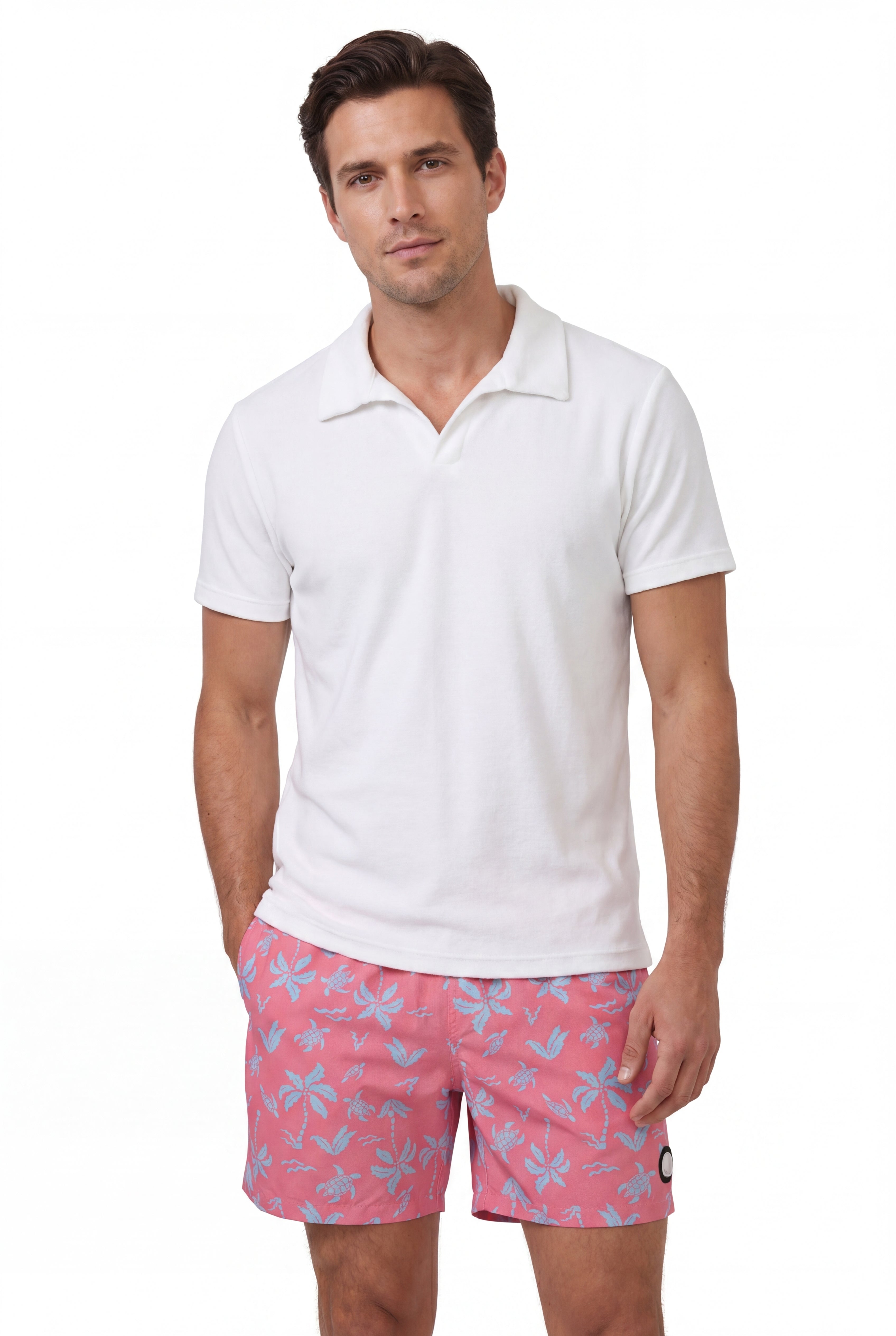 Aqua Palms Swim Shorts -Blue/Pink